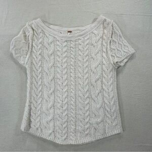 Free People Cream Cable Knit Detail Short Sleeved Sweater Sz S